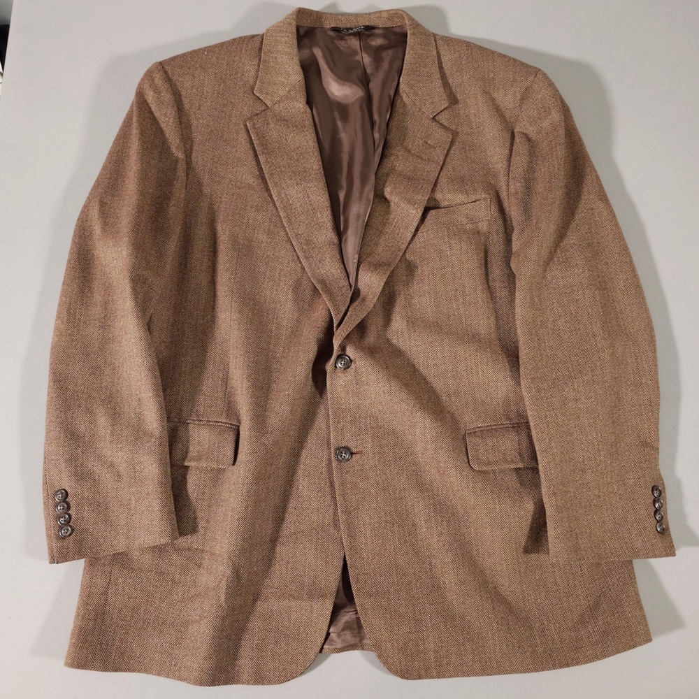 Jos. A. Bank Sport Coat Mens 50L Brown Herringbone Wool Cashmere Blazer